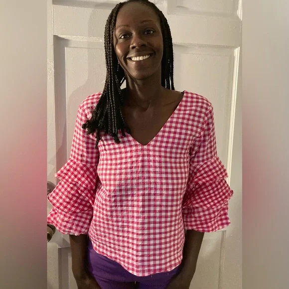 Zara BasicCollection CottageCore XS Red White gingham check retro unique Blouse - Picture 4 of 5